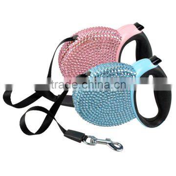 Pet Puppy Bling Rhinestone Automatic Retractable Leash Traction Rope Dog Leash