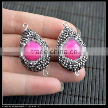 LFD-0064B Wholesale 20*30MM Druzy Pink Agate Stone Pave Rhinestone Crystal Connectors Beads For Jewelry Making Bracelet Necklace