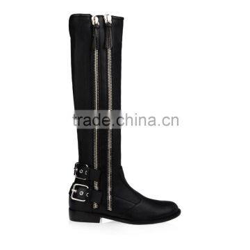 Newest Fashion Ladies Double Zippers Fall Winter Real Leather Knee Flat Heel Long Boot Women Over Knee High Boot photo-2