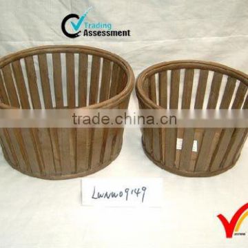 wastepaper antique small round slat wood basket