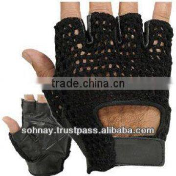 Cycle Bicycle Gloves, Palm Leather, Back Knitted Crochet