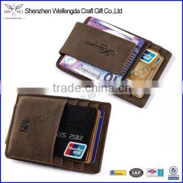 Fashion Custom Brown Genuine Crazy Horse Leather Money Clip Wallet with Magnet