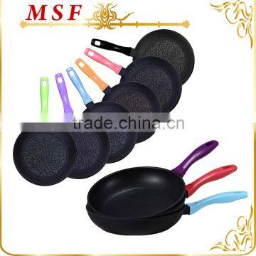 MSF-6098 Magic new aluminum fry pan bottom with colorful decal bakelite handle with same color coating with bottom decal