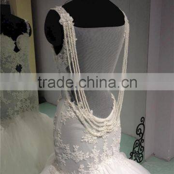 Luxury Beaded Open Back Wedding Dress Chapel Train Vintage Sheer Mermaid Bride Dress photo-3