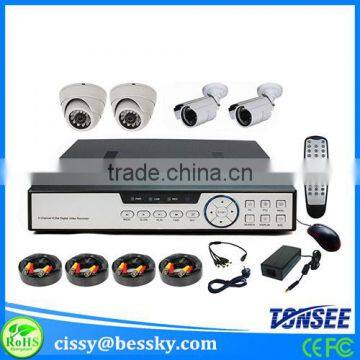 Shenzhen China factory direct 4channel dvr kit 800tvl 2pcs bullet cameras and 2 pcs dome camera 24led 3.6mm lens