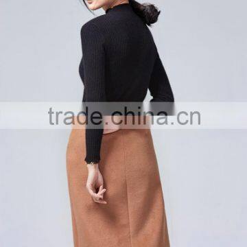 JS-11015B One Slit Pure Color High Neck Latest Design Sweater Women photo-2