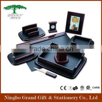 9pcs Shinning Dark Brown Wooden Office Desktop Stationery Gift Set