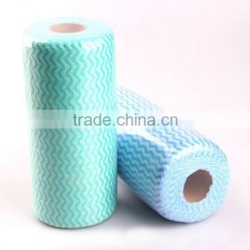 Soft all purpose house wood pulp dish reusable 100% polyester green non-woven nonwoven spunlace cleaning cloth products in roll