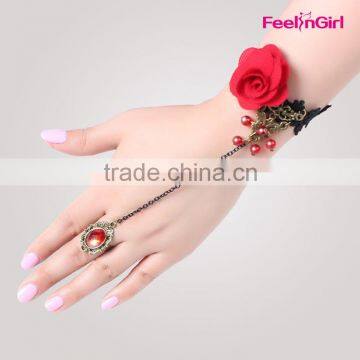 Fashion Stainless Steel Bracelet With Red Flowers photo-2