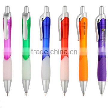 Colorful Budget Logo promotional pen with Rubber Grip and silver trim