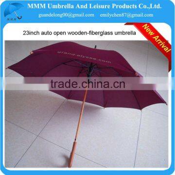 Wine red wooden handle-fiberglass frame hotel straight umbrella