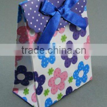 Paper ribbon tie gift bags, paper gift bag purple, paper tie dye gift bags with blue ribbon handle --PB92