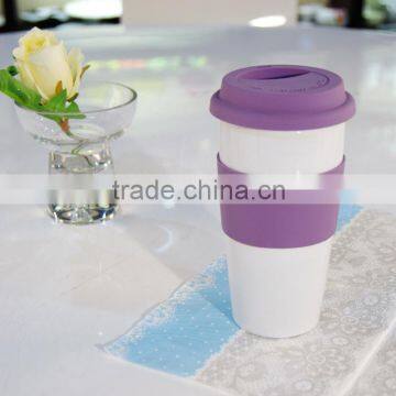 ceramic double wall travel mug with silicone lid