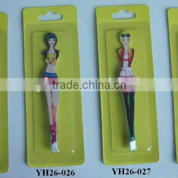 New design stainless steel tweezers with beauty girl printing