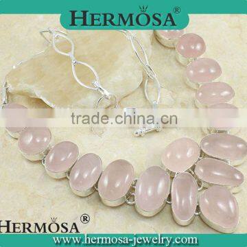 Hermosa Jewelry NEW ARRIVAl Genuine Rose Quartz 925 Sterling Silver Necklace Women Jewelry 2015                        
                                                Quality Choice