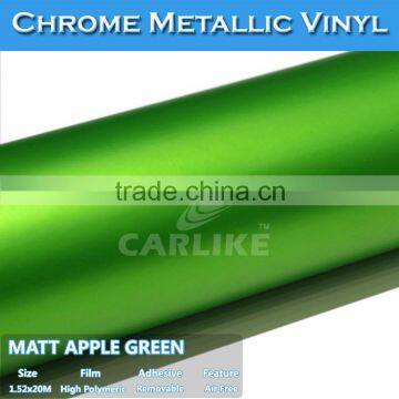 1.52x20M 5x65FT Matt Apple Green Metallic Chrome Car Color PVC Film Wrapping Sticker