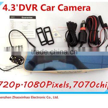 4.3 Inch HD 1080P Automobile Camera rearview mirror car DVR rearview mirror car recorder,1080p hd vehicle black dvr