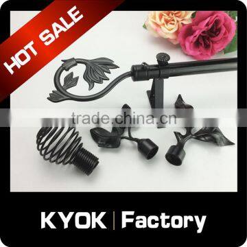 KYOK High quality cheapest black curtain rod accessories , black curtain rod set ,metal iron black curtain rod
