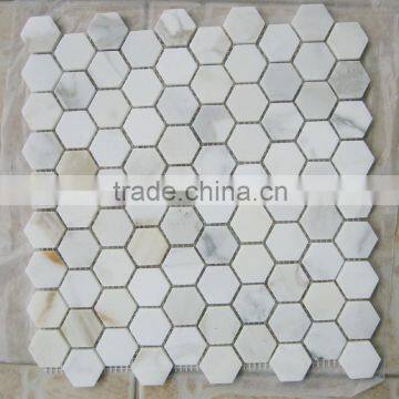 Hexagon Calacatta Gold Marble Mosaic Tiles