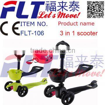 Colorful 3 in 1 kids kick scooter with 2 front wheels for 1-5 years old