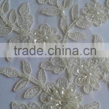 2016 decorate fine pearl beading and cord lace embroidered patch lace applique for bridal