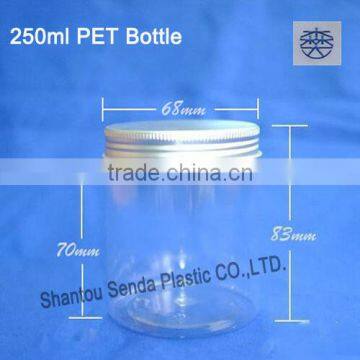 Good quality bottle with screw cap aluminum clear bottle 250ml pet jars