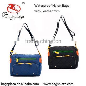 Alibaba China OEM FACTORY Embroidery Colorful Nylon Shoulder bags With Leather Trim