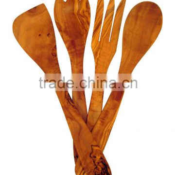 handMade Kitchen Artesian Collection 4 Piece Olive Wood Salad Serving Tongs and Cooking Utensil Set