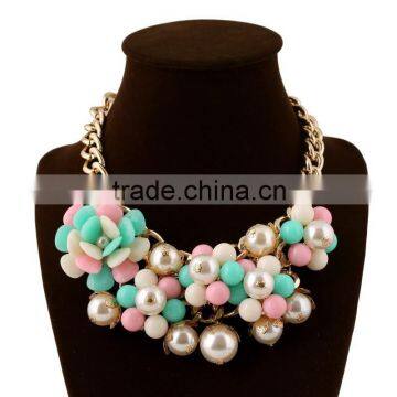 Handmade chunky multi row acrylic beads chunky necklac Fashion Necklace blue black ivory beads Necklace Beads Statement Necklace
