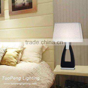 wooden table lamp with white Linen shade