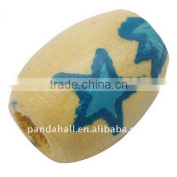 Wood Beads, Lead Free, Dyed, Drum, SkyBlue, 14x17mm, hole: 6mm(WOOD-A005-2)