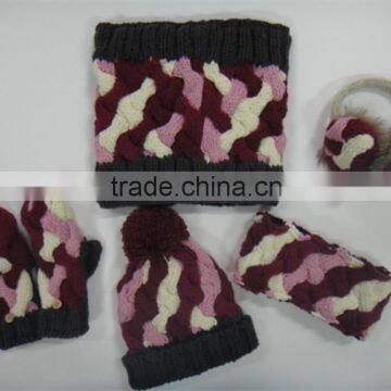 popular scarf hat handband and glove,knitted set,scarf women