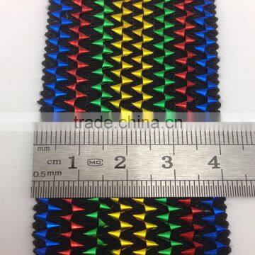 4cm wide triangle multicolor golden metallic elastic lace braid trim