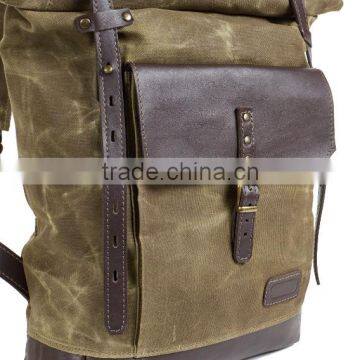 2015 New Design Army Green Waxed Canvas Hiking Backpack,large Canvas School Backpack, Vintage Laptop Backpack for Students photo-3