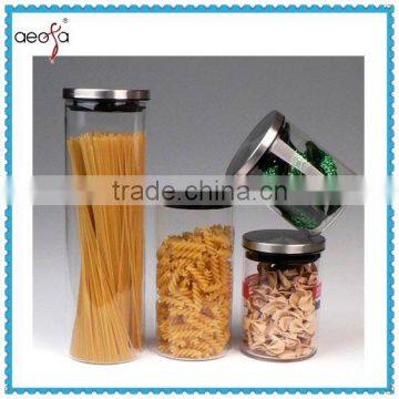 Kitchen Airtight lid Borosilicate Clear Decorative Glass Canister jar with Steel Lids