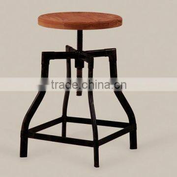 Industrial Vintage Style Swivel Bar Stool With Steel Frame Timber Seat