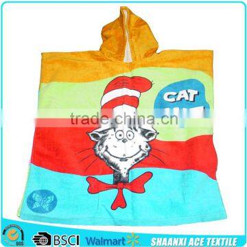 Favorite Cat Hat kids hooded towel with cartoon image velour printed