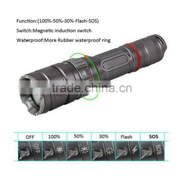 C89 Aluminum Alloy 500lumens High Power Wateroroof Rechargeable Flashlight Diving Torch With 5 Lighting Modes photo-4
