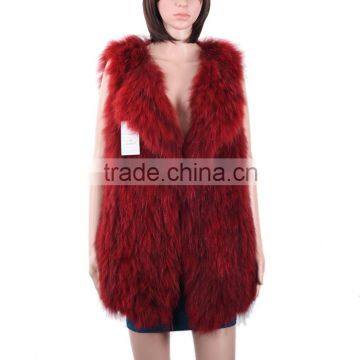 Knit raccoon fur vest new release lapel style fur coat fur vest KZ160004