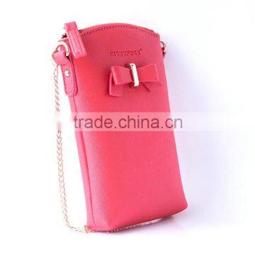 Small leather mobile phone carry bag bowknot style OEM LOGO