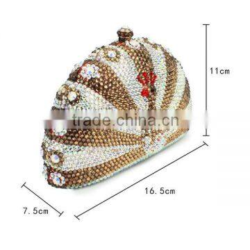 Hard Case Metal Frame Peacock Evening Clutch Bags With Crystal Stones (B1048-G) photo-2