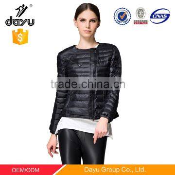 2015 new design black winter woman down coat casual jacket with round collar overstock clearance