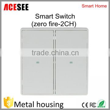 2016 ACESEE zigbee home automation wirless remote light switch in wifi control Smart Switch (zero fire-2CH) SSW100C2