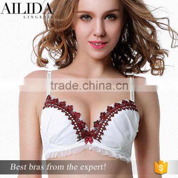 White Color Applique Design Lady Bralette Underwear Lingerie Bra