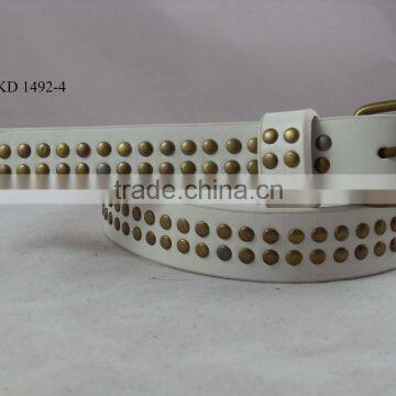 White PU Leather Metal Studded Belt photo-3