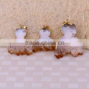 Natural Topaz Quartz Druzy Pendants, Gold Plated Edged Slice Topaz Pendant For Jewelry Necklace Making