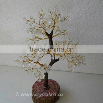 Clear Crystal Quartz 150 Chips Wooden Base Gemstone Tree