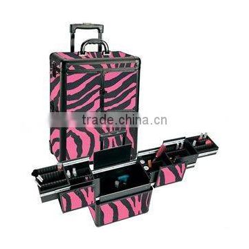 Professional Pink Zebra Rolling Makeup Case