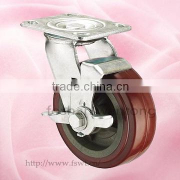 Zinc Bracket Heavy Duty PVC Caster Wheel With Side Brake