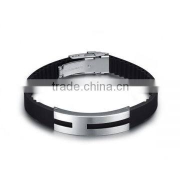 Wide bracelet leather stainless